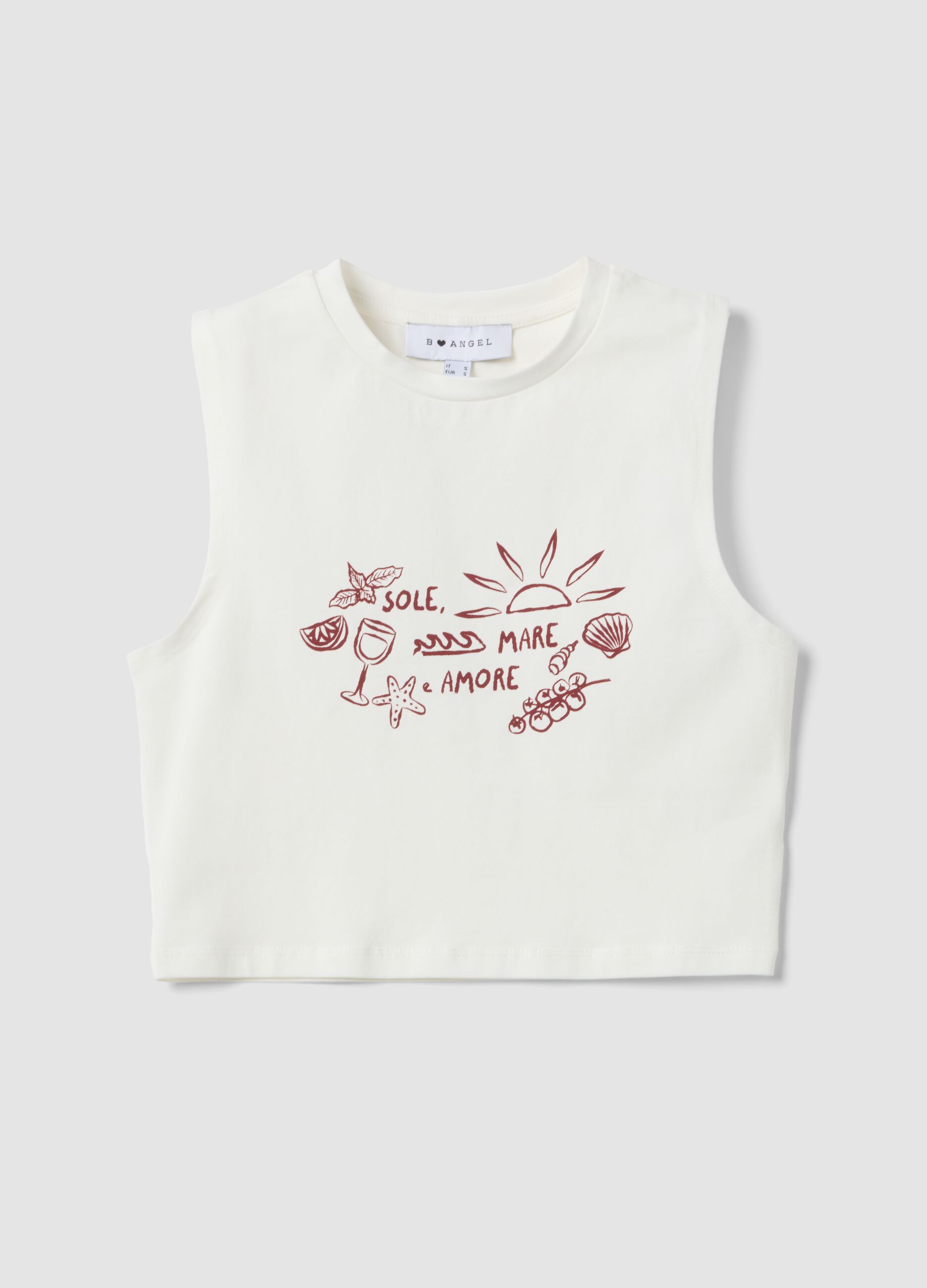 Wei&szlig;es Regular-Fit Tanktop aus elastischer Baumwolle mit Prints
