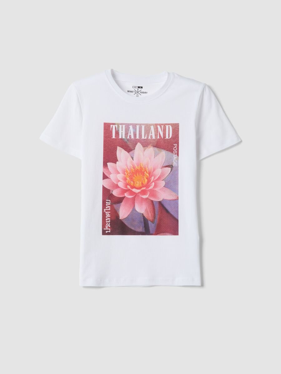 T-shirt branca em algod&atilde;o puro com estampado floral_0