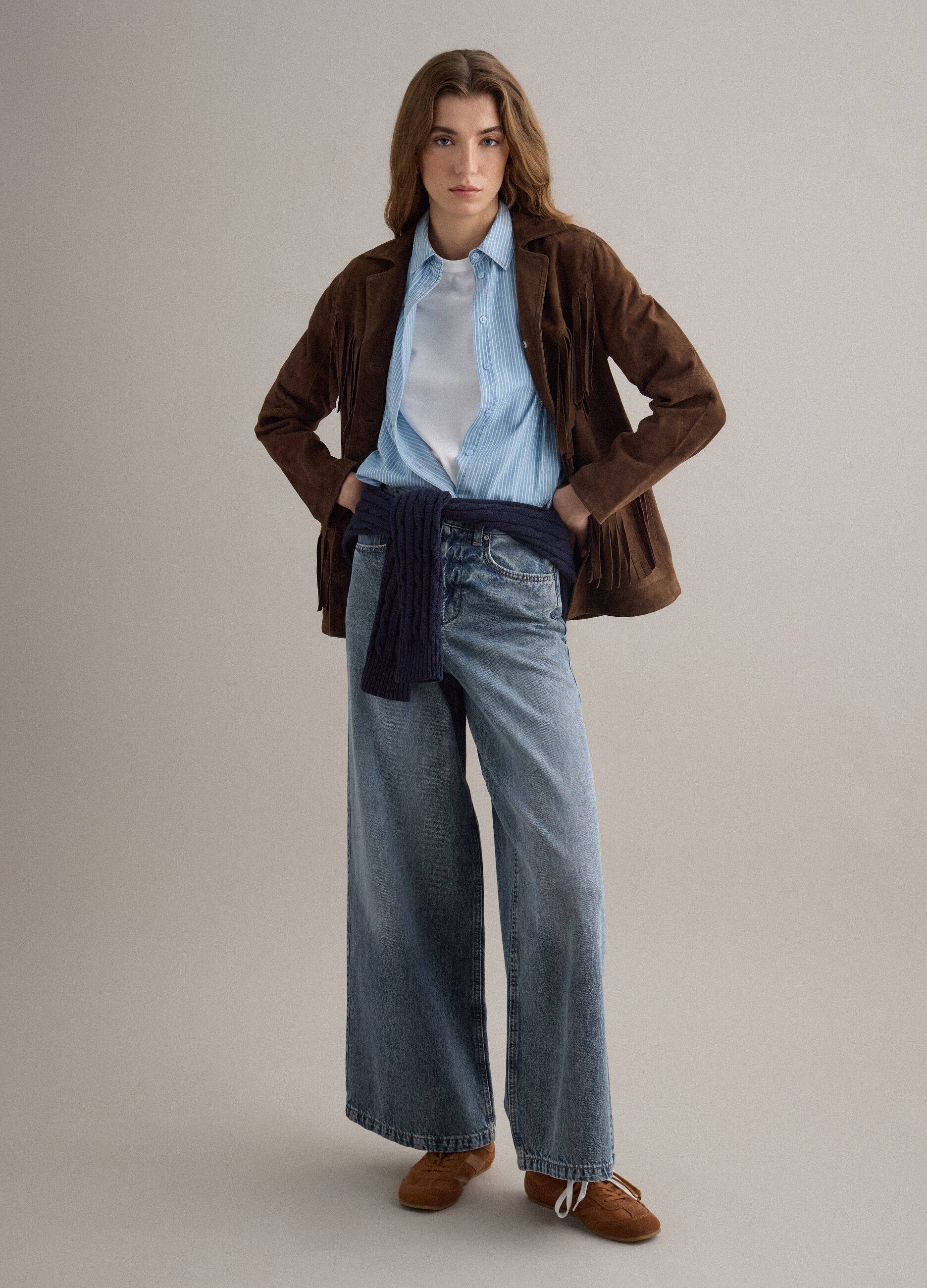 Braune Echtlederjacke mit Fransen