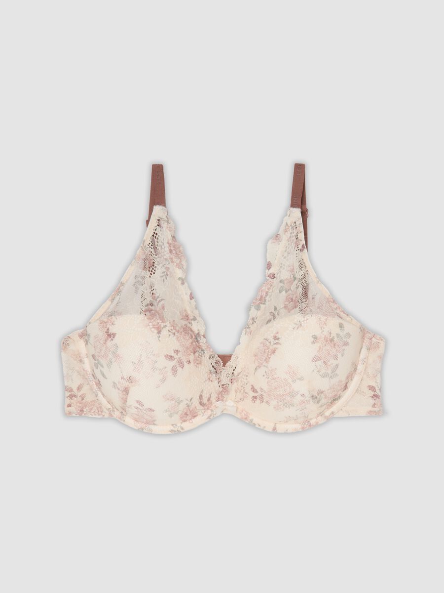 Reggiseno bralette beige imbottito in tessuto elasticizzato con pizzo floreale_0