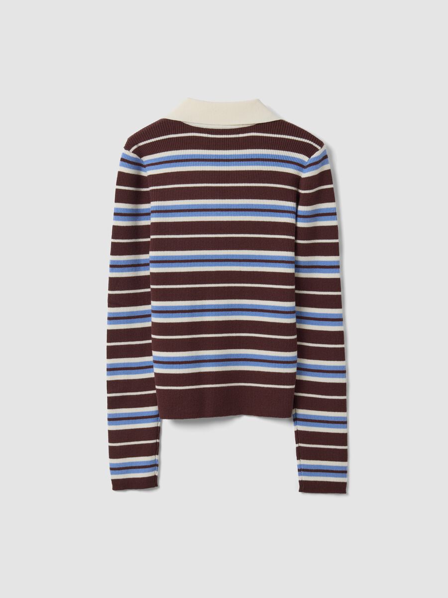 Multicolour striped viscose-blend fitted polo-collar knit top_2