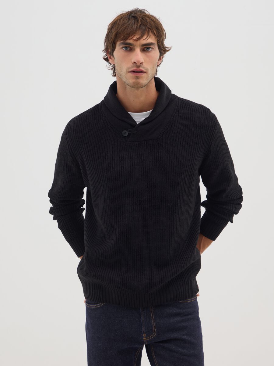 Black shawl collar regular fit jumper_0
