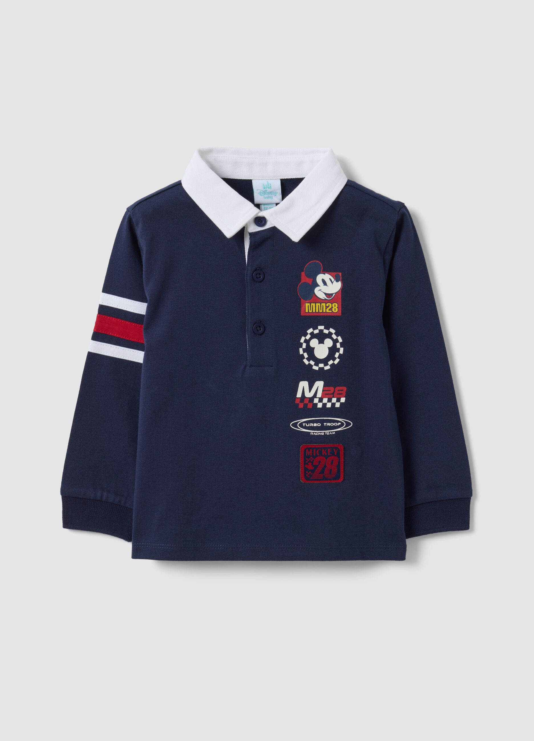 Blue polo shirt in pure organic cotton with Mickey & Friends prints for boys