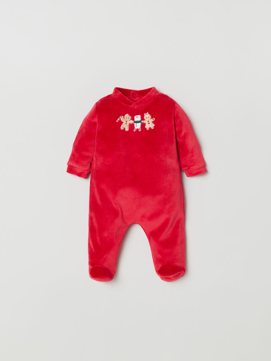 Christmas onesie in velour with embroidery_0