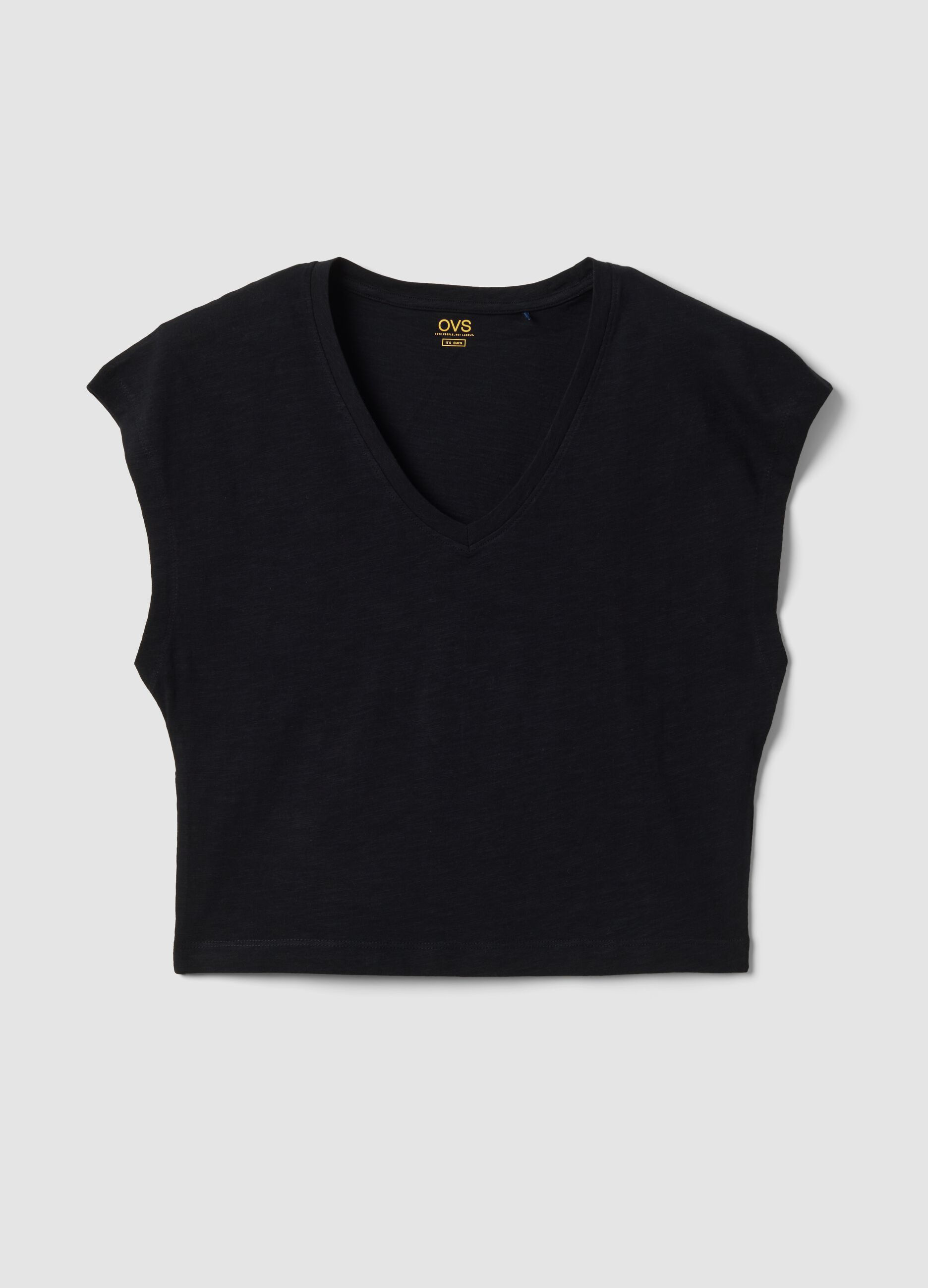 Blaues T-Shirt aus reiner Baumwolle mit V-Ausschnitt