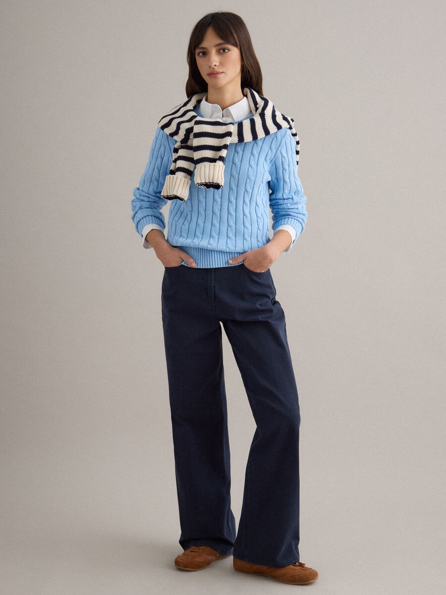 Blue pure cotton regular fit sweater with cable knit_1