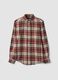 Orange and green checked pure cotton flannel shirt, regular fit_0