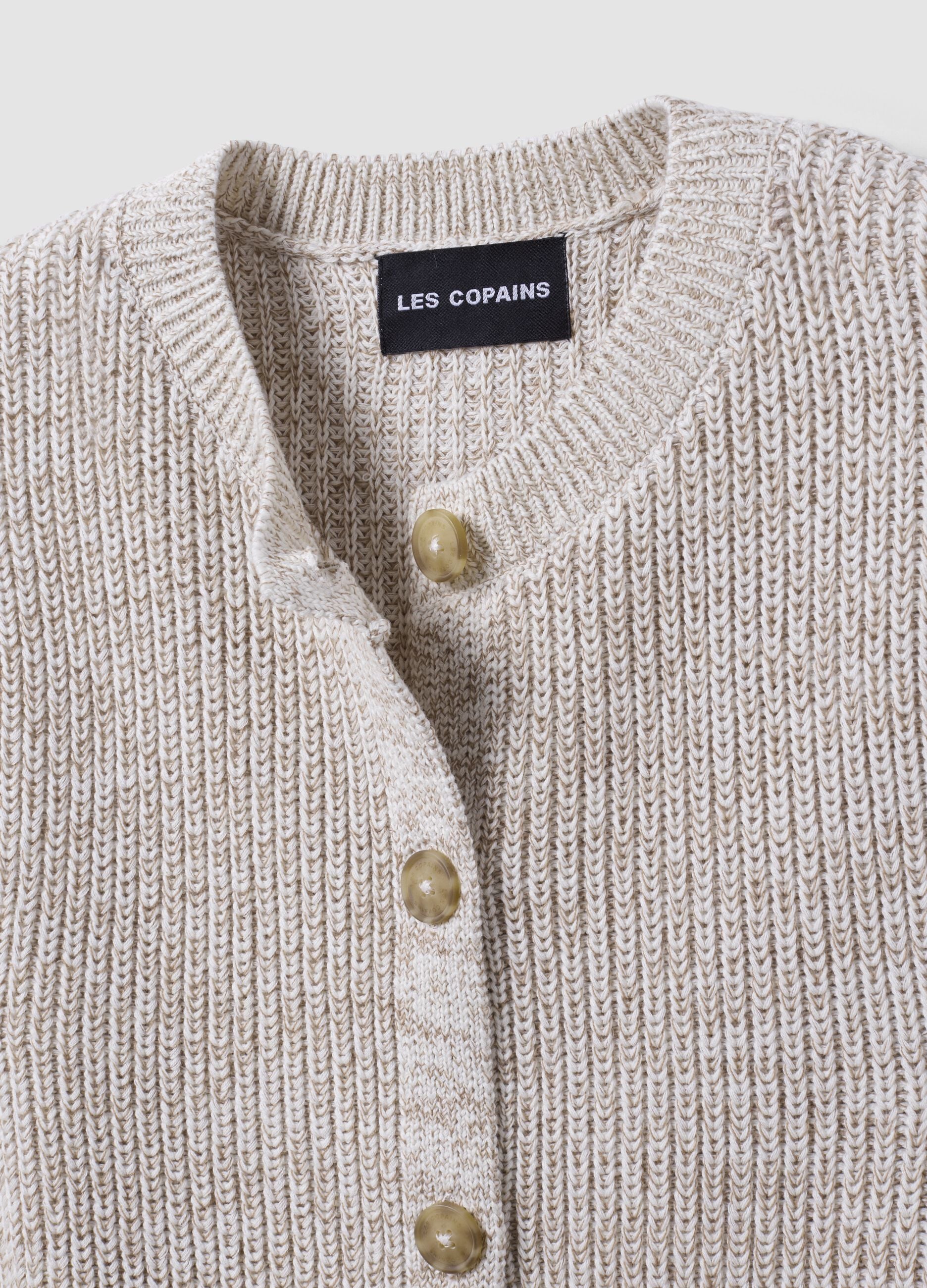 White pure cotton knitted gilet with crew neck, regular fit