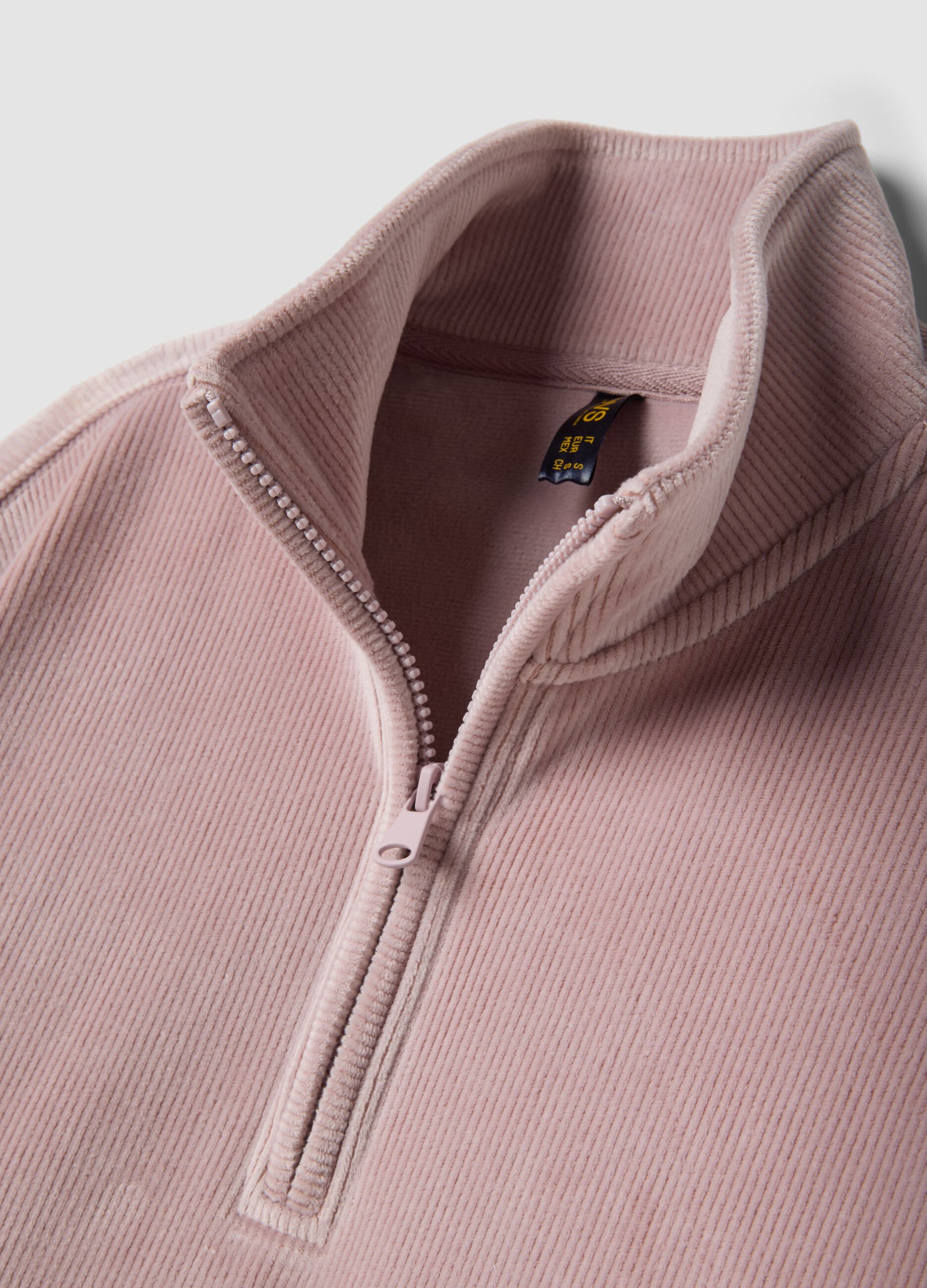 Pink stretch jersey top with zip neck