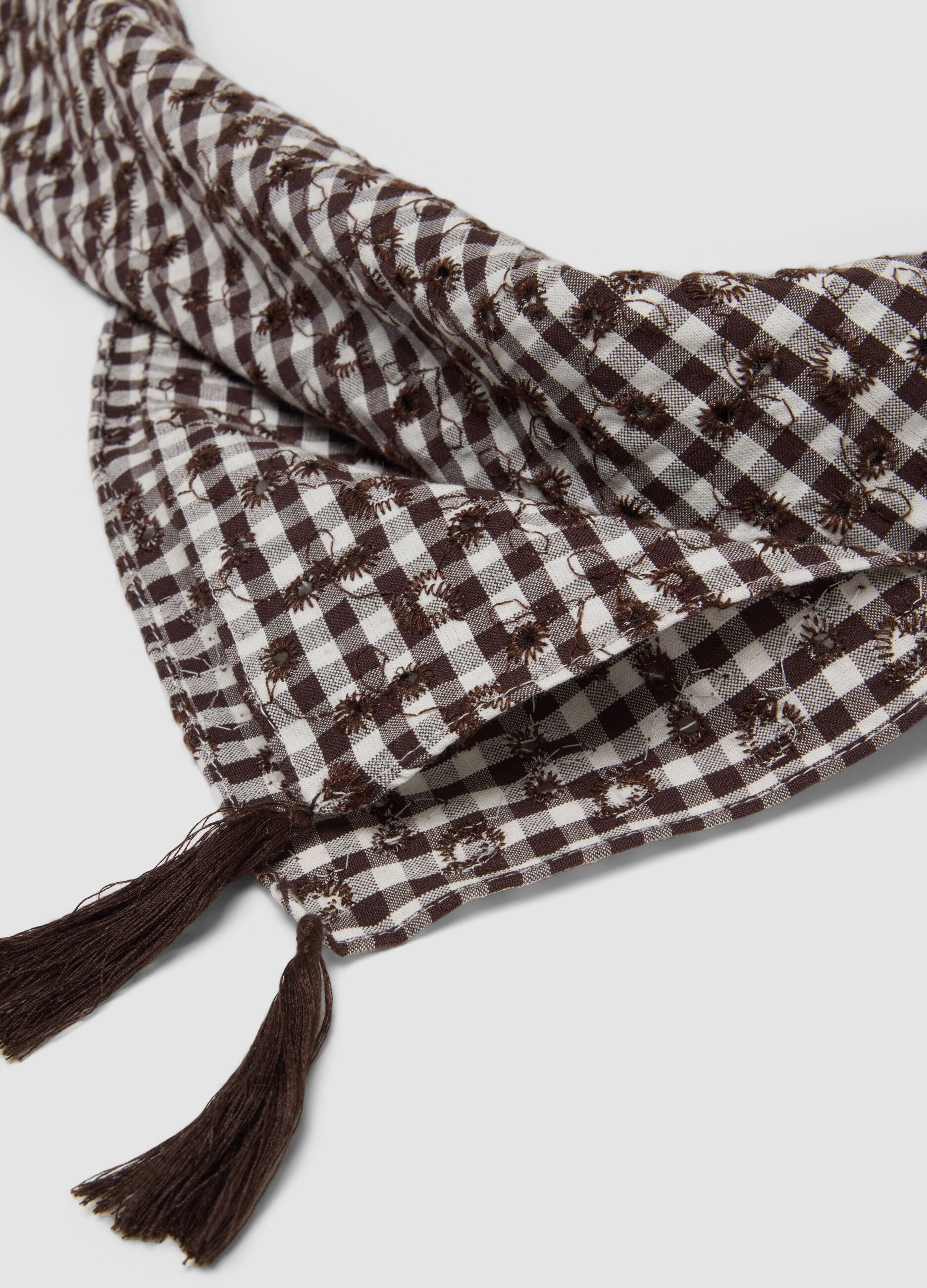 Brown cotton and viscose blend scarf with check pattern