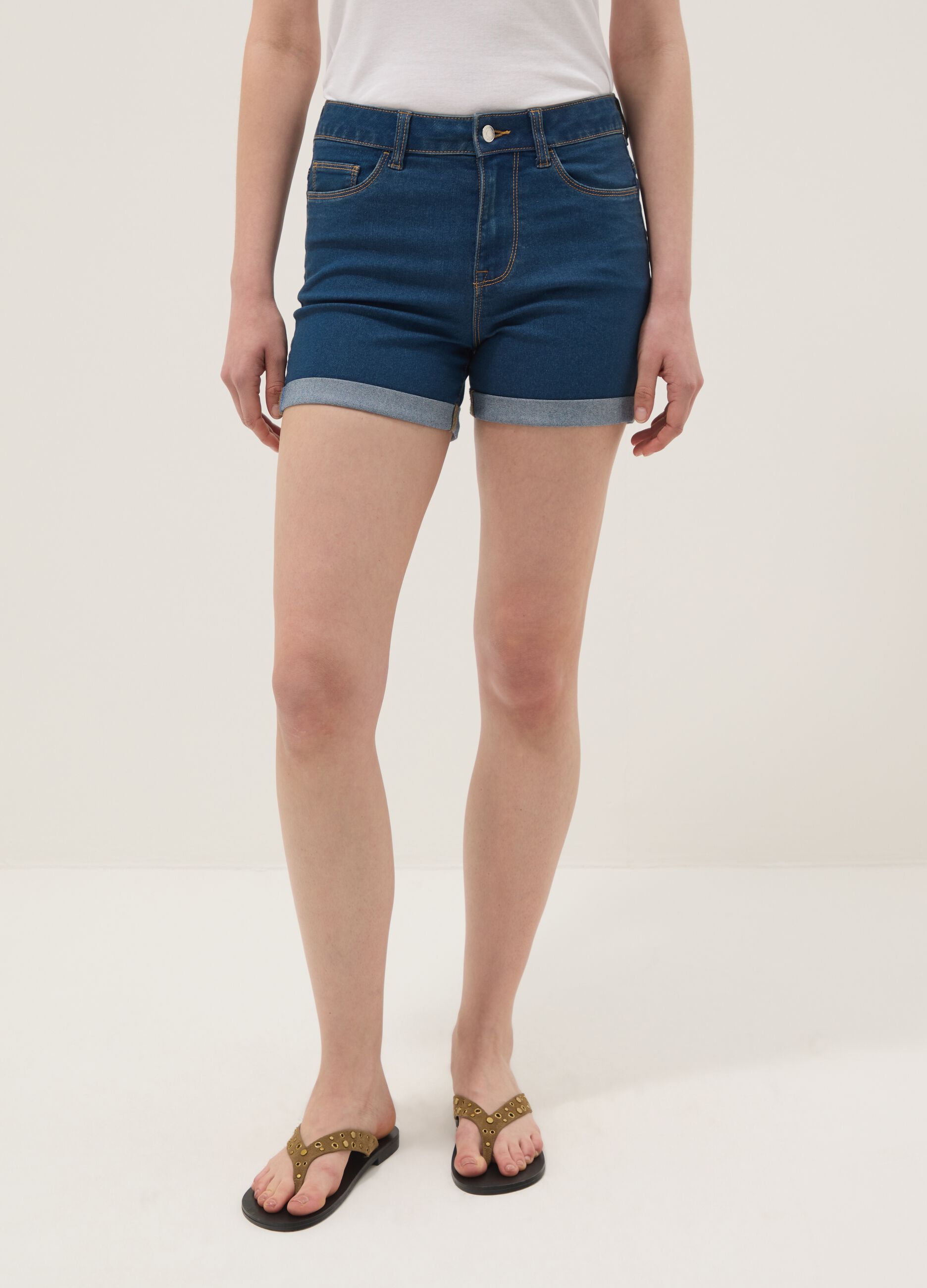 Light blue regular-fit stretch cotton denim shorts