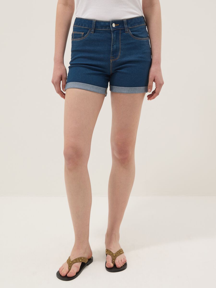 Light blue regular-fit stretch cotton denim shorts_1