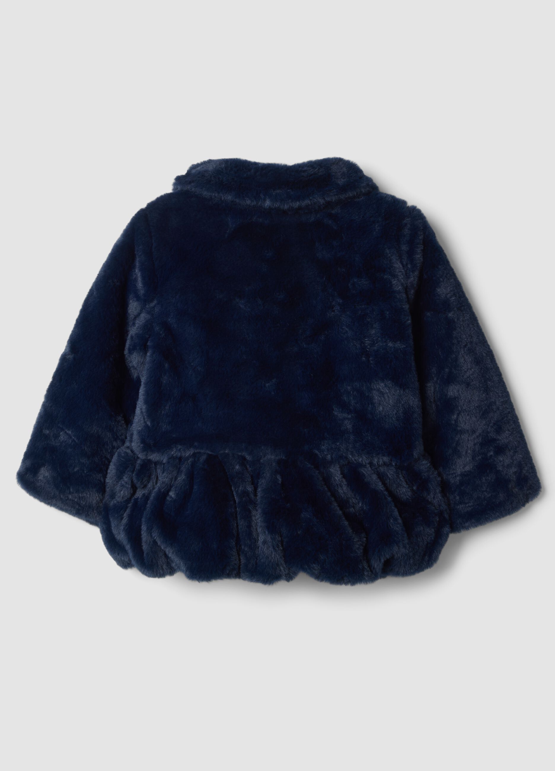 Giacca blu imbottita effetto peluche con zip