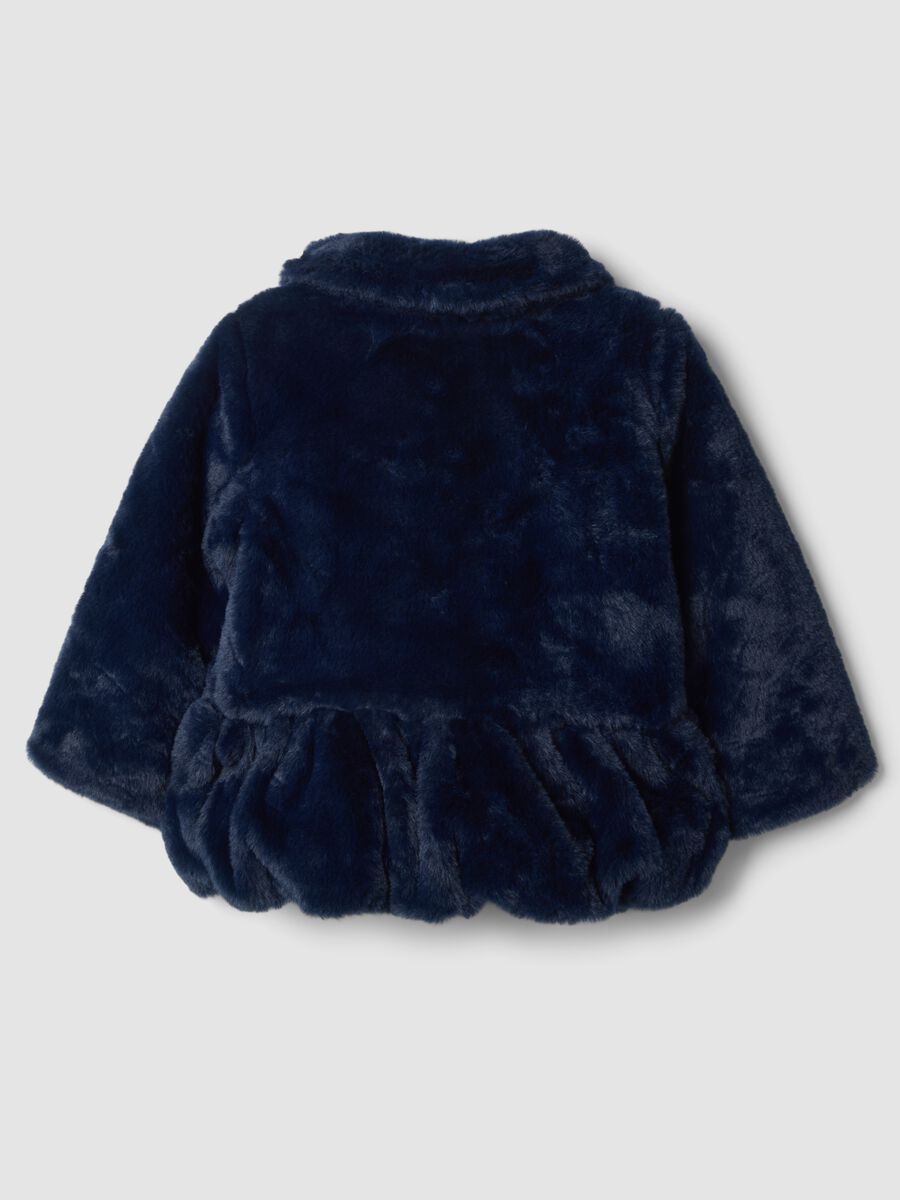 Giacca blu imbottita effetto peluche con zip_1