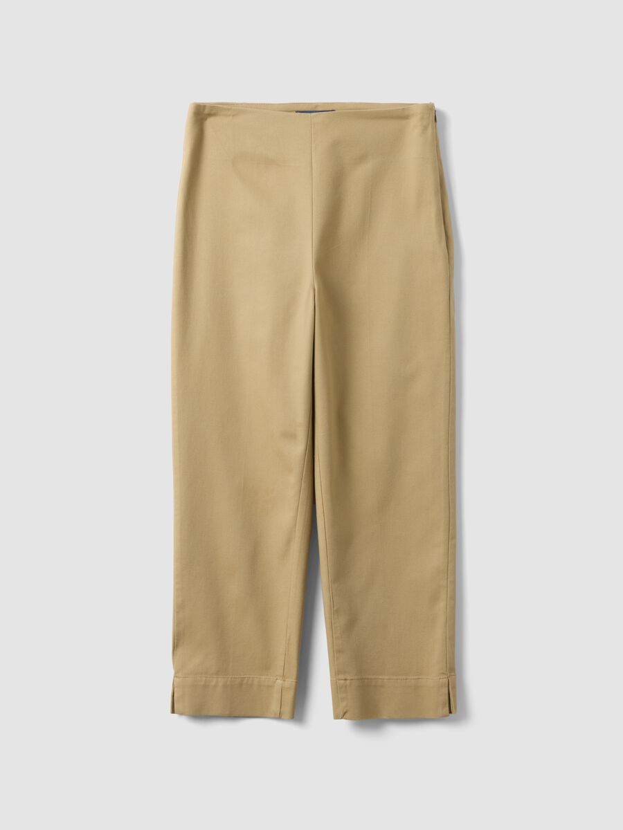 Beige slim fit ankle-length trousers in stretch cotton_4