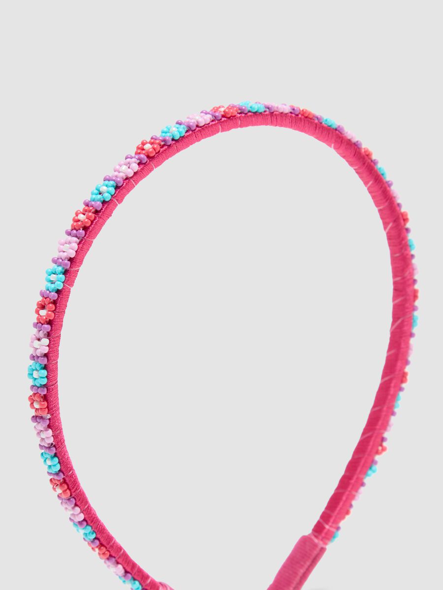 Pink girl's headband with colourful beads_2
