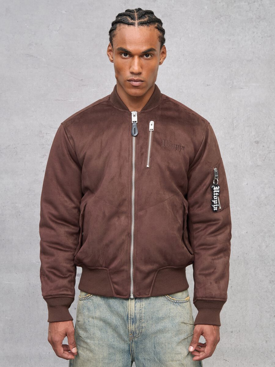 Brown Suede Bomber Jacket_0
