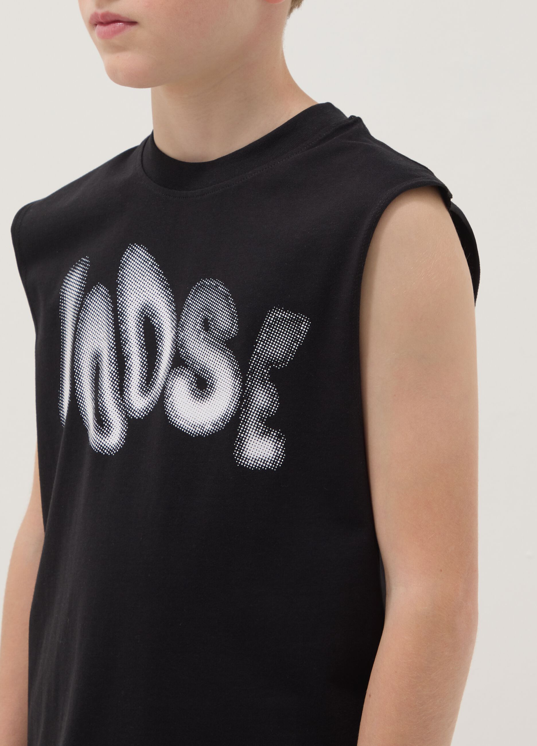 Black pure cotton boys&rsquo; oversized tank top