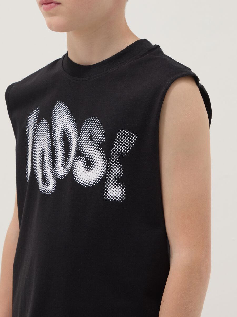 Camiseta de tirantes negra de algod&oacute;n puro para ni&ntilde;o, corte oversize_2