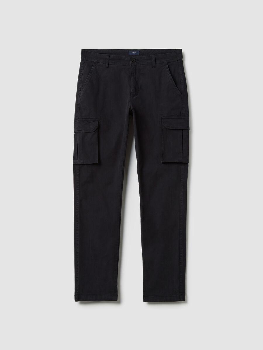 Black slim fit stretch cotton cargo trousers_4