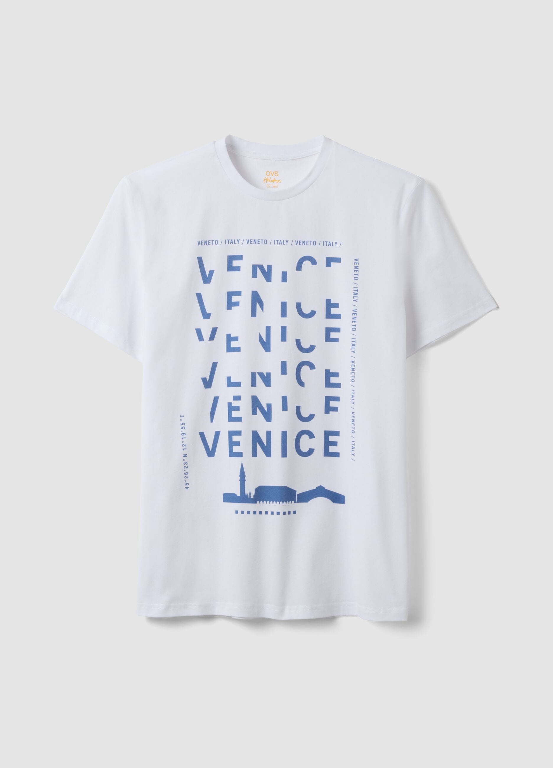 Weisses T-Shirt aus reiner Baumwolle mit Frontprint, Regular Fit