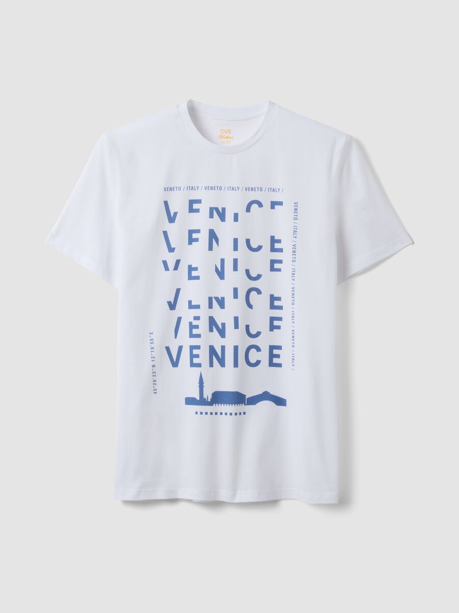 Weisses T-Shirt aus reiner Baumwolle mit Frontprint, Regular Fit_4