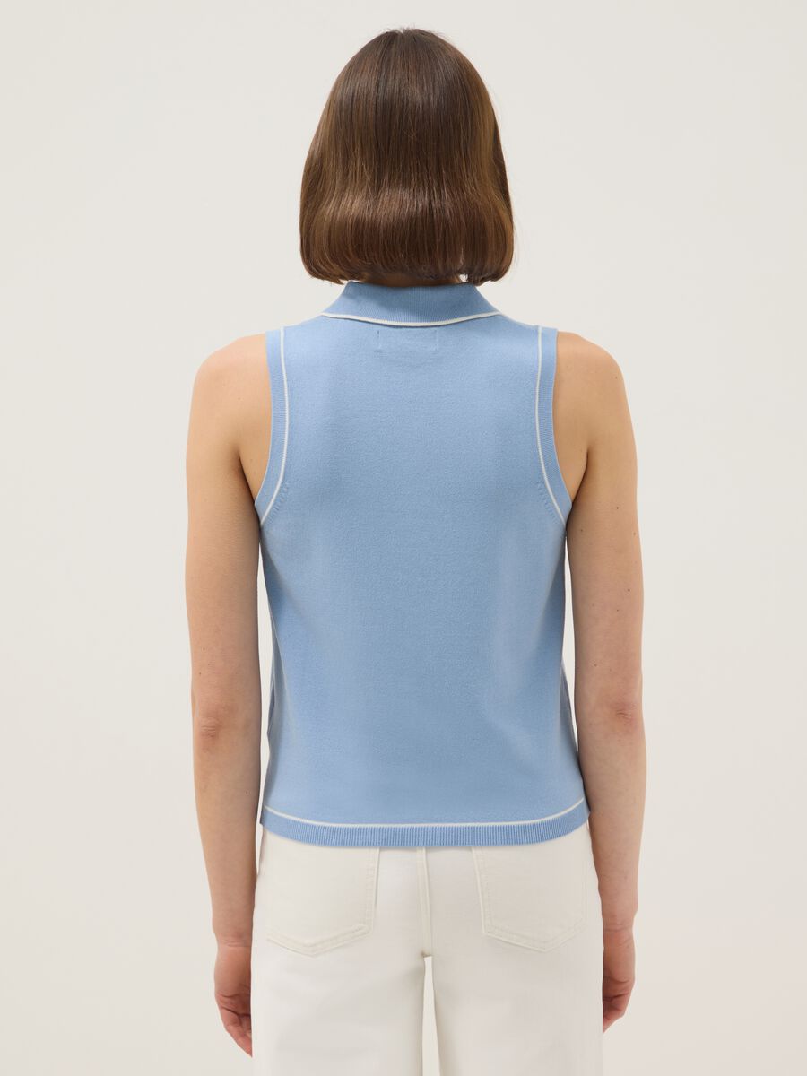 Sleeveless light blue viscose blend polo slim fit with buttons_2