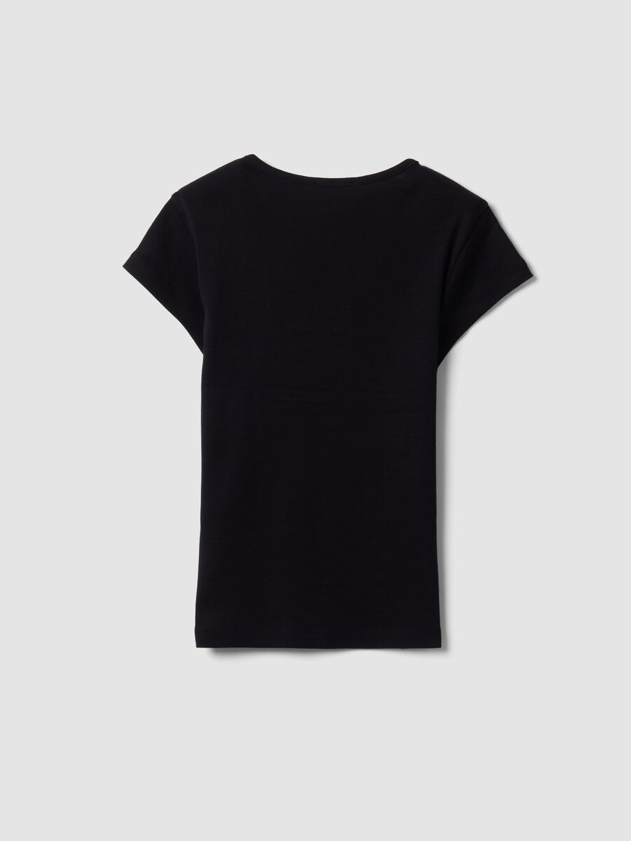 Black pure cotton crew-neck T-shirt with slogan_5