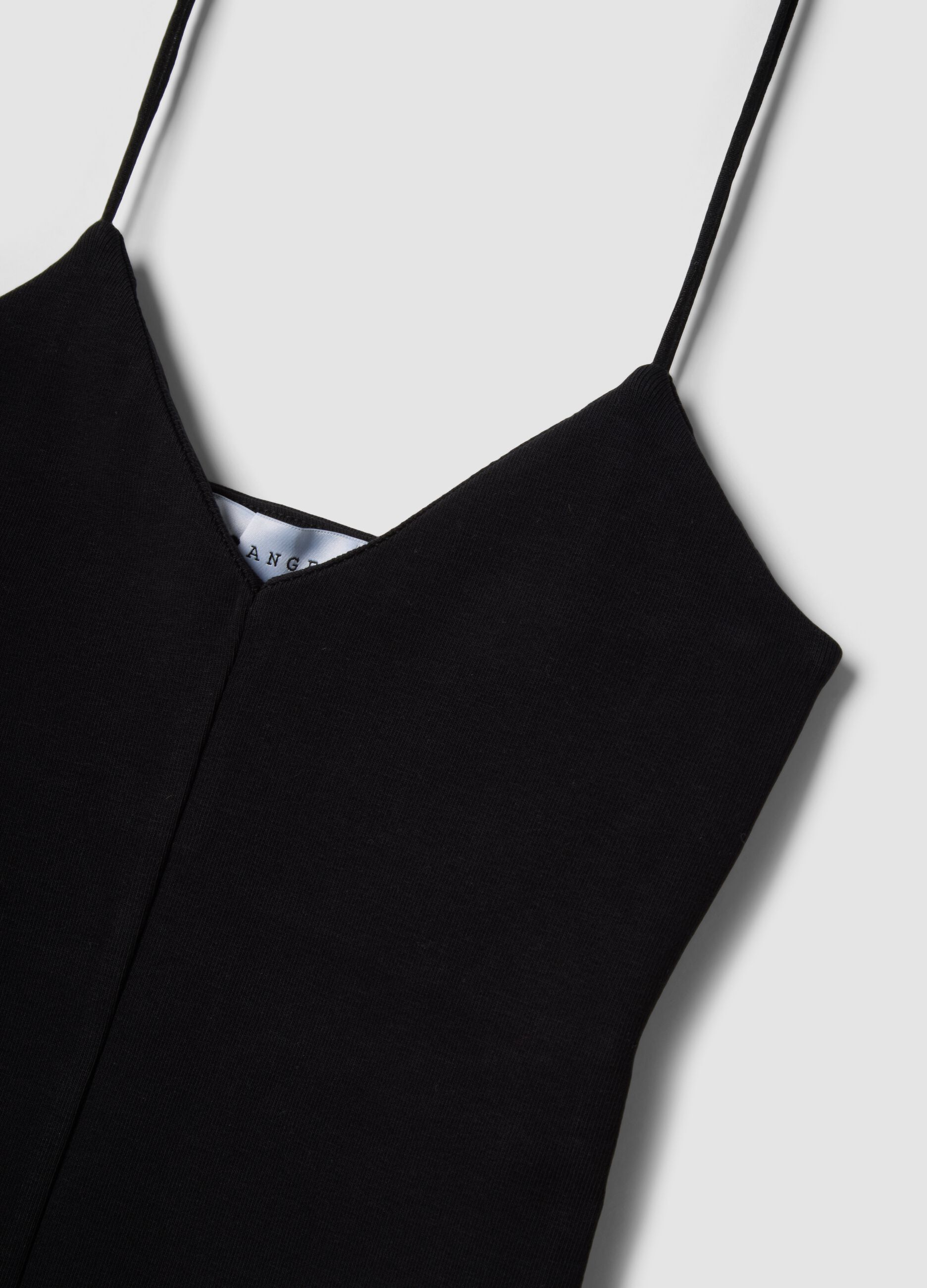Black organic cotton tank top with thin straps