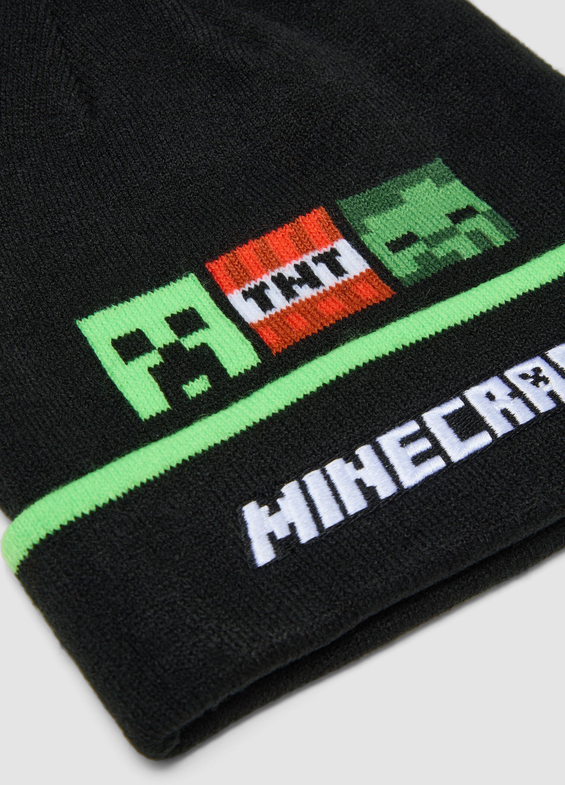 Cappello nero in maglia con risvolto a tema Minecraft