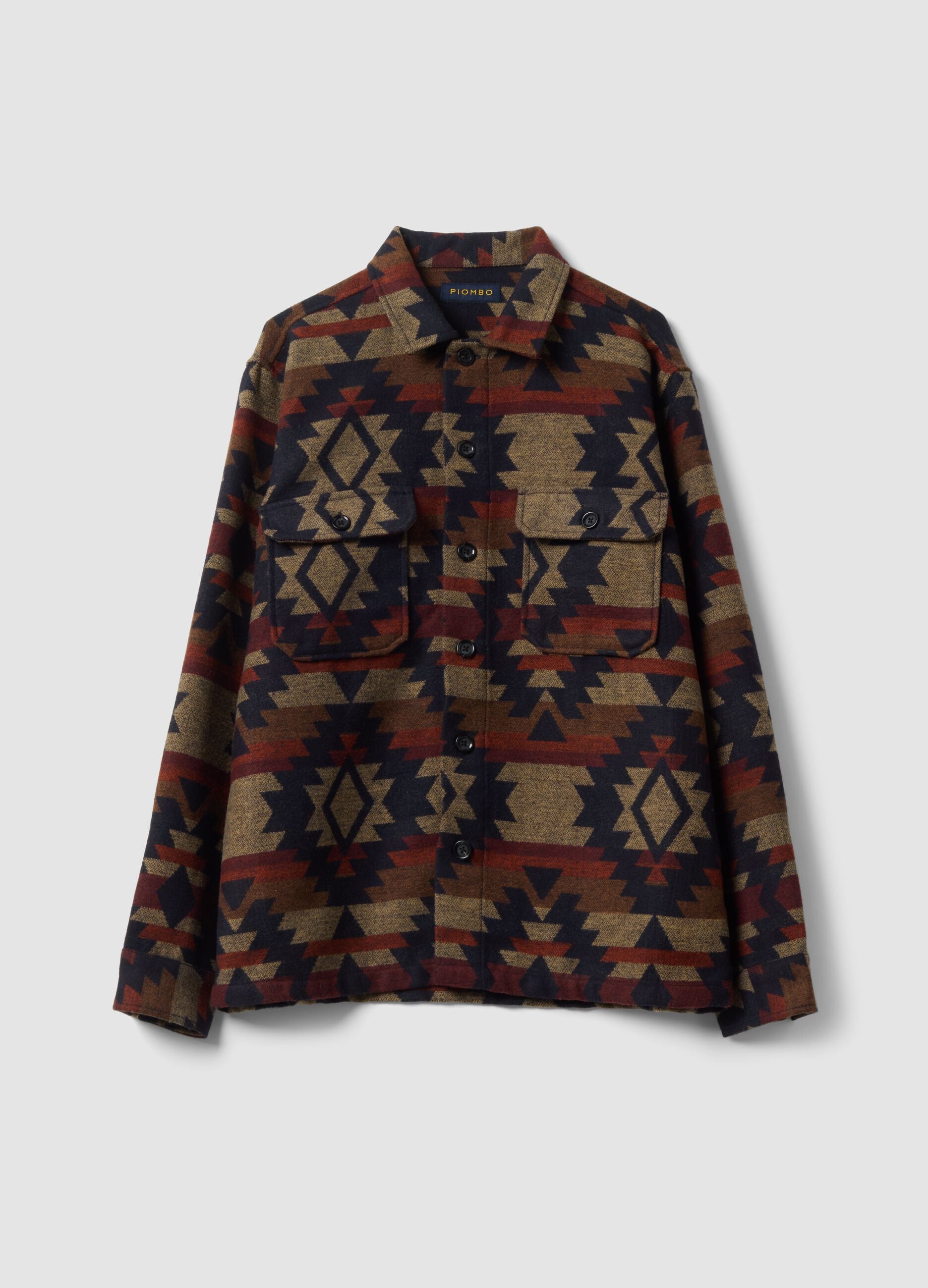 Multicolour geometric-print bowling-collar shacket, oversized fit