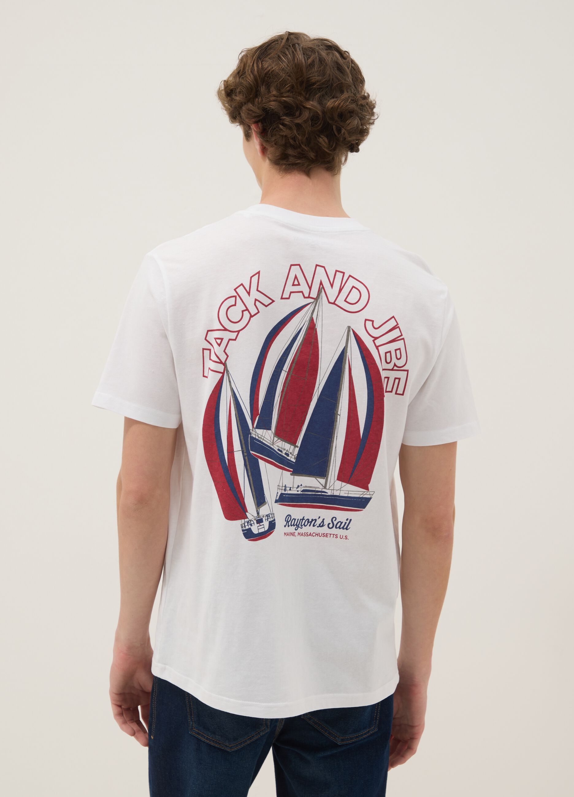 White pure cotton T-shirt with print