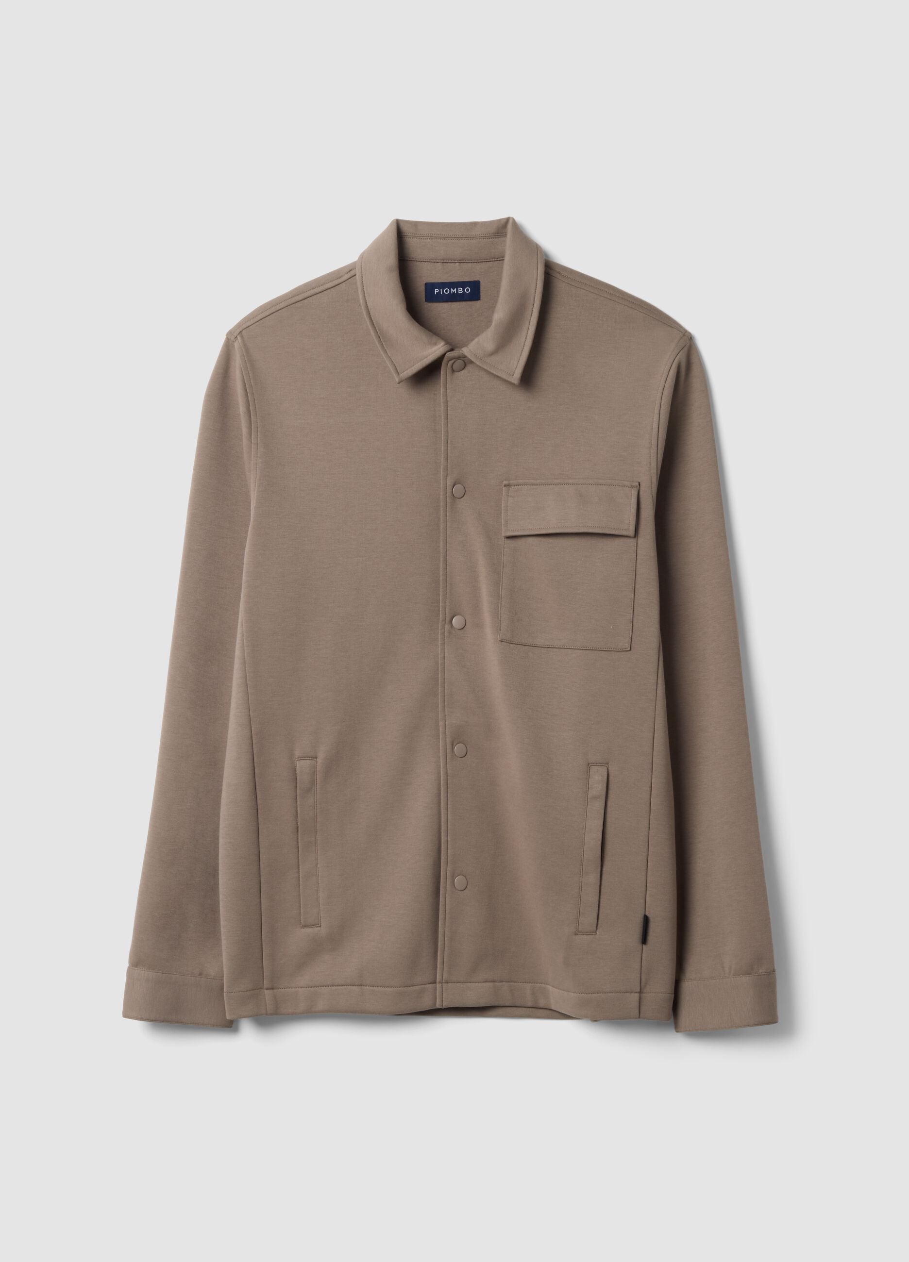 Breathable brown cotton-blend shacket with regular collar and fit