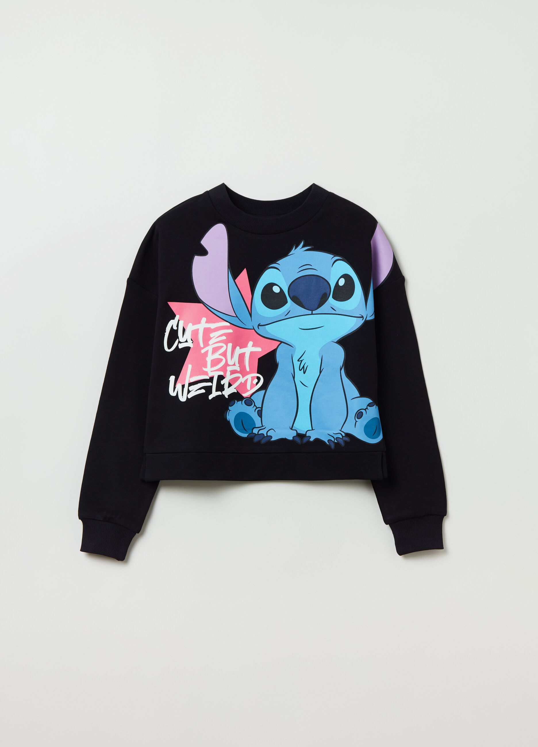 OVS KIDS Teen Girl's Black Cotton sweatshirt with Stitch print