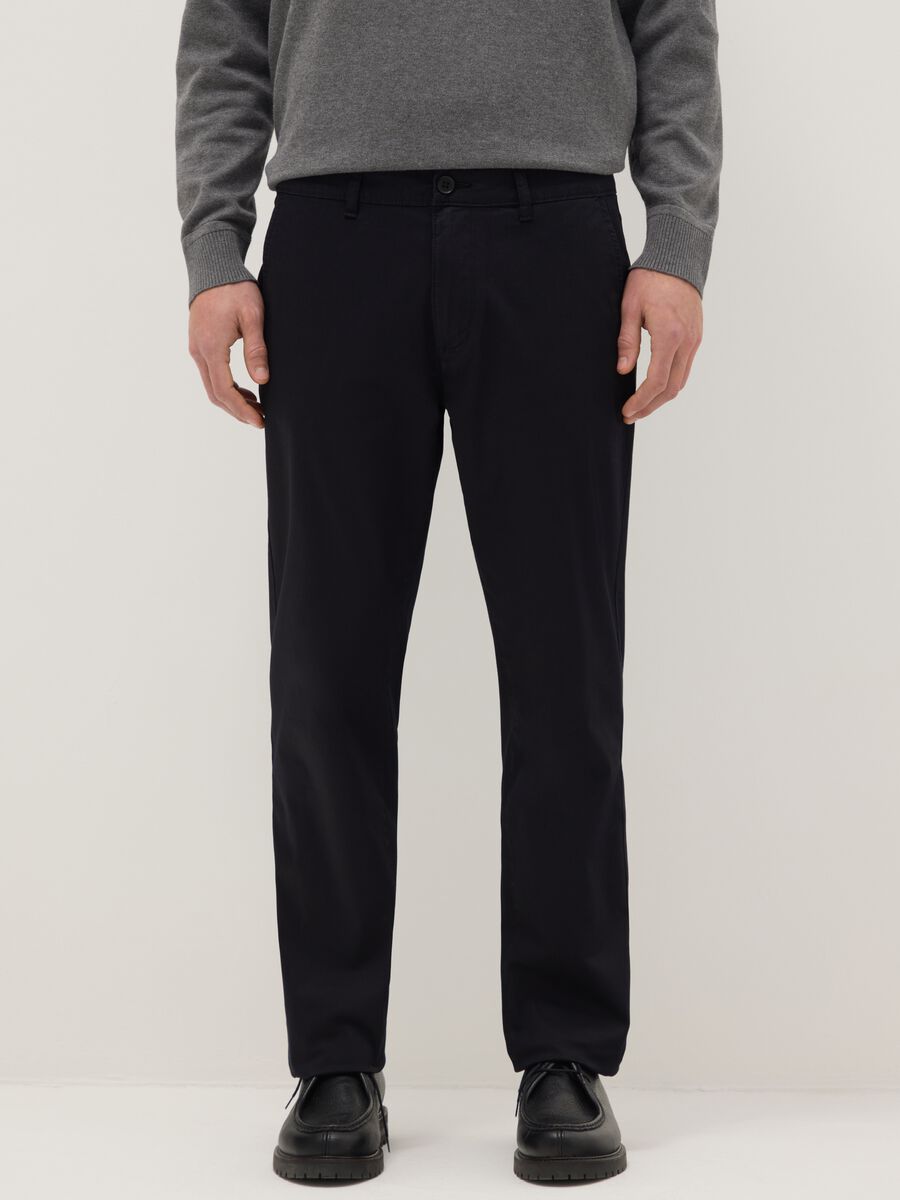 Black Stretch Cotton Slim Fit Chino Trousers_1