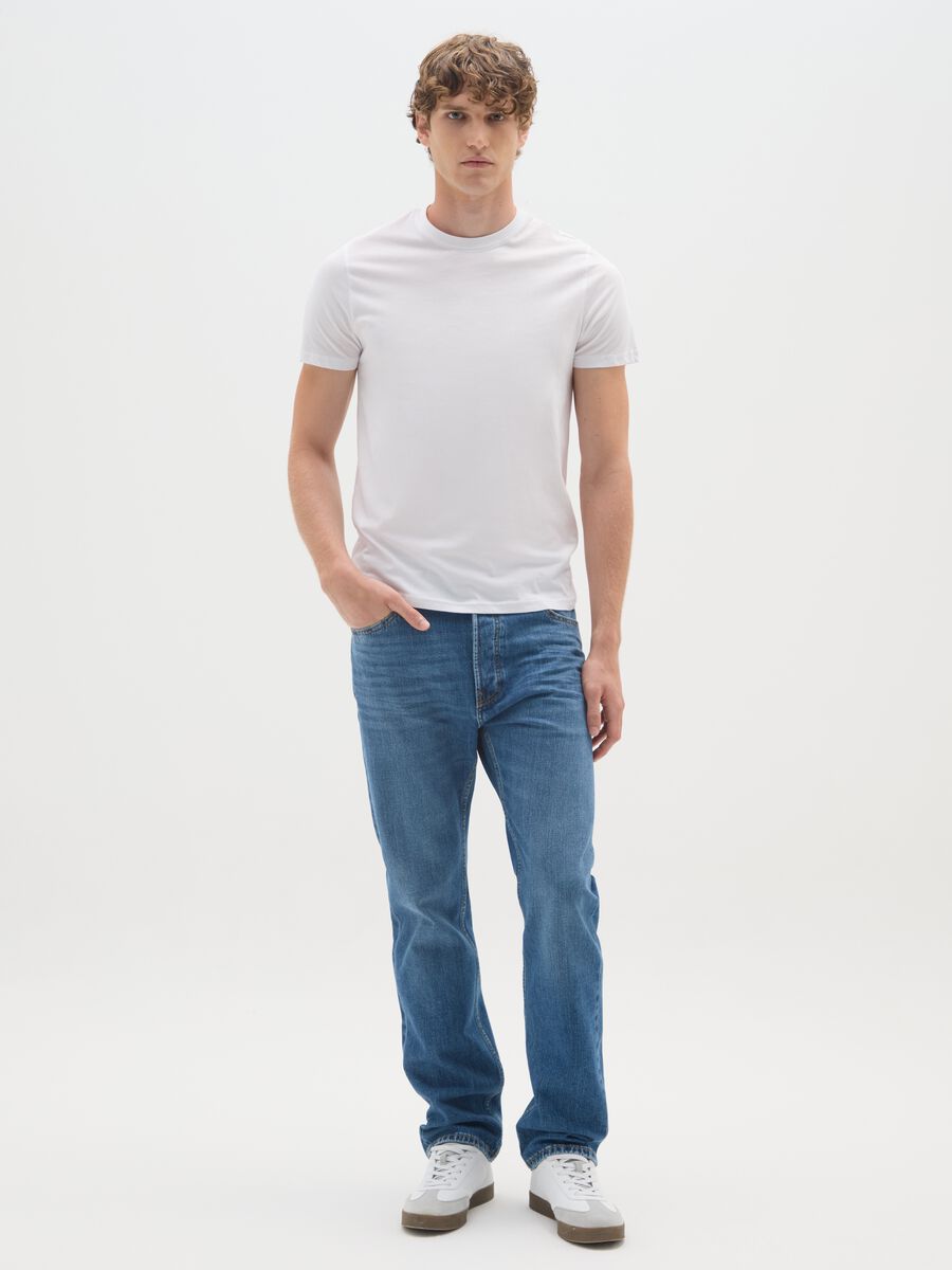 Straight fit blue jeans in pure cotton_0