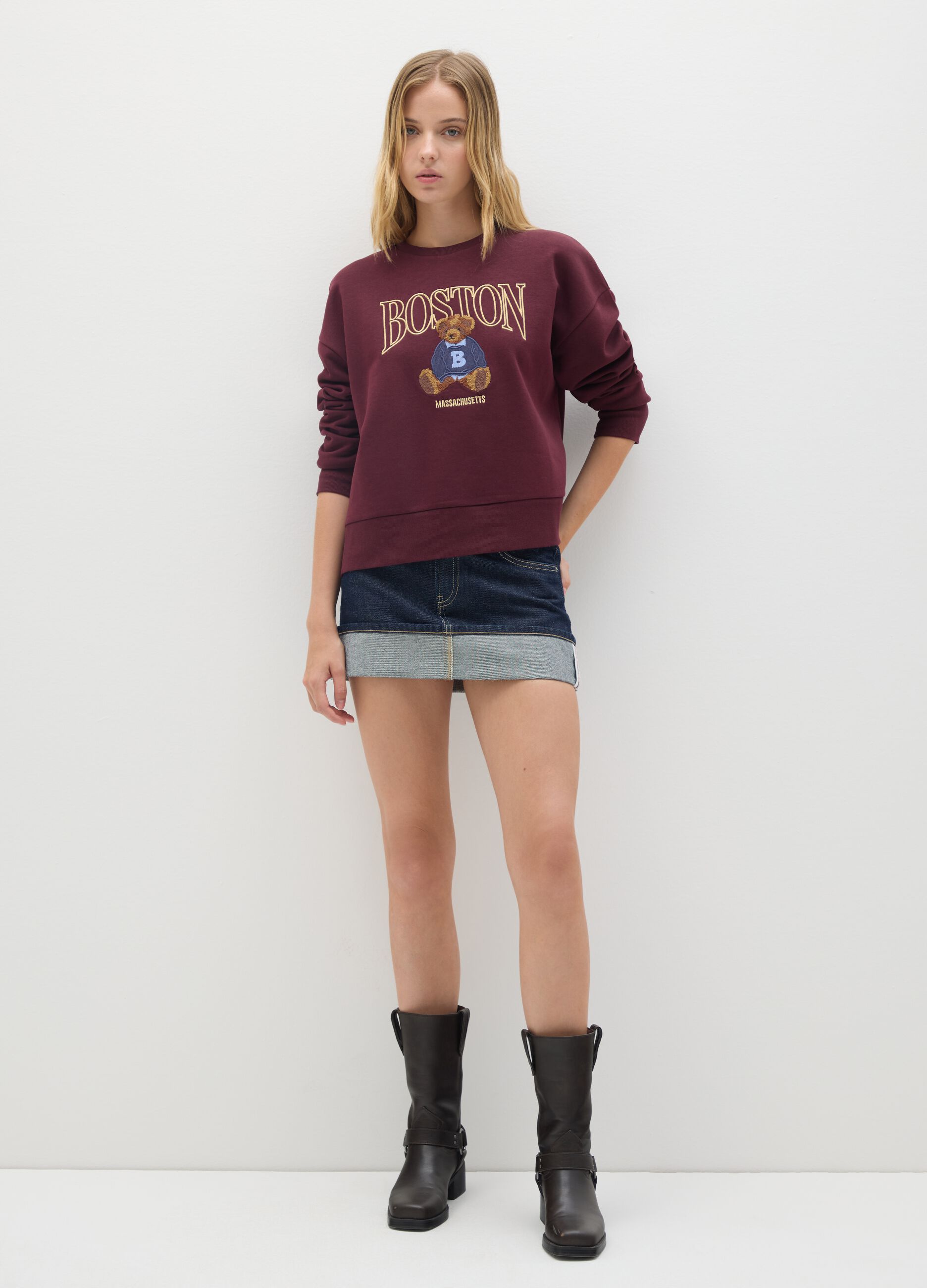 Red Cotton Blend Sweatshirt Regular Fit