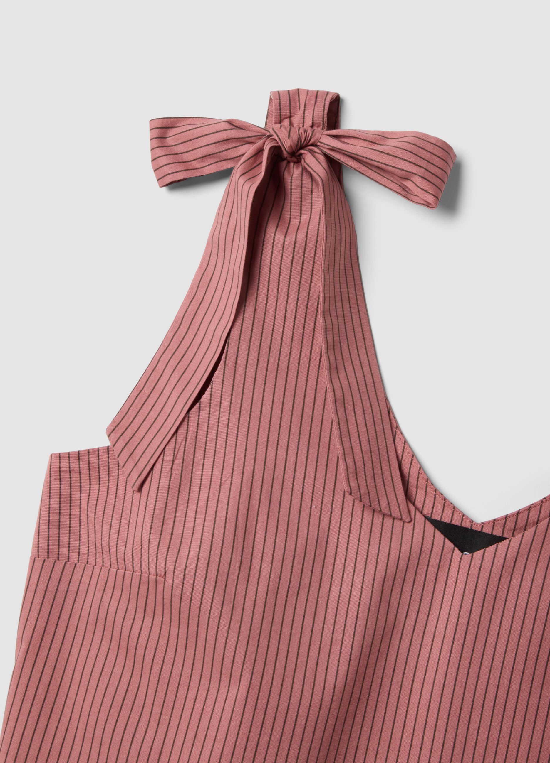 Pink stretch-cotton blouse with tie shoulder straps
