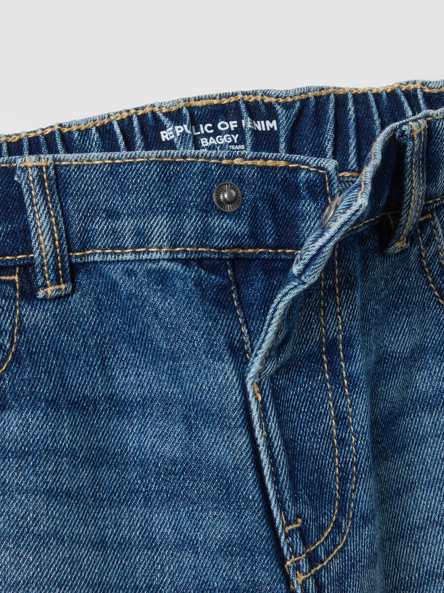 Children's blue cotton blend baggy jeans with oversized fit_2