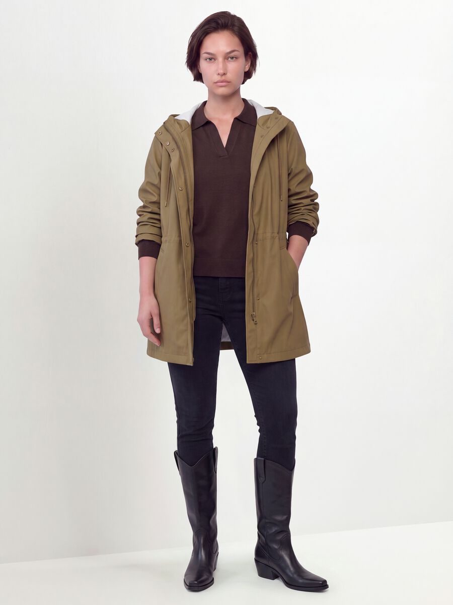 Brown rain jacket with hood, zip and snap-button fastening, regular fit_2