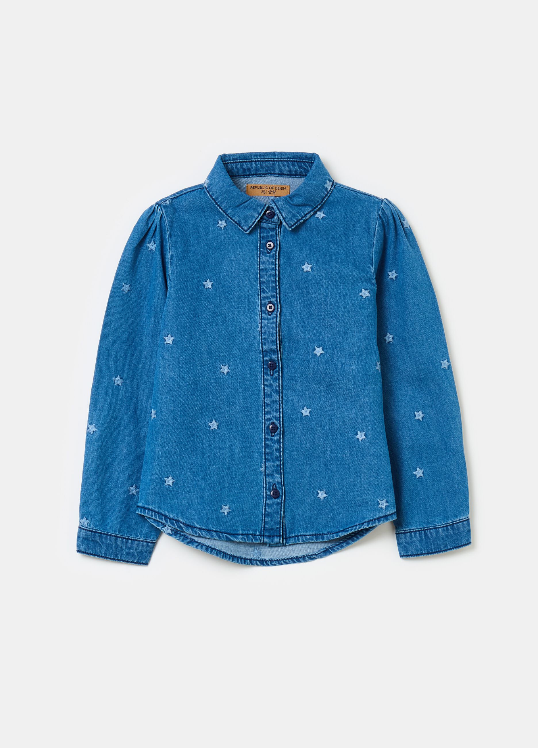 Camisa de denim con bordado estrellas