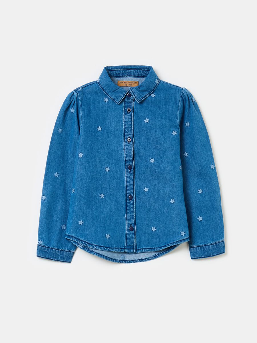 Denim shirt with stars embroidery_0