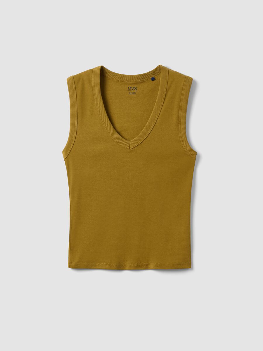 Green pure cotton regular fit V-neck tank top_4