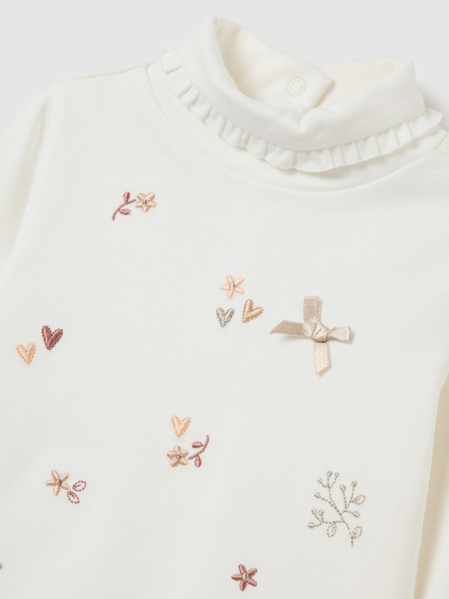 Girls' white pure cotton regular fit T-shirt with ruffles_2