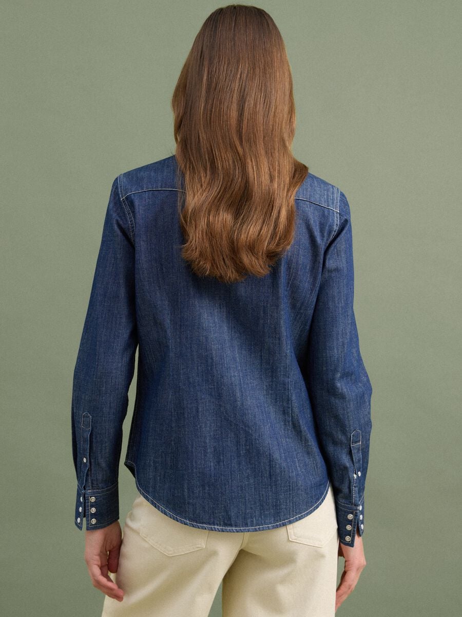 Dark blue pure cotton denim shirt, regular fit_3