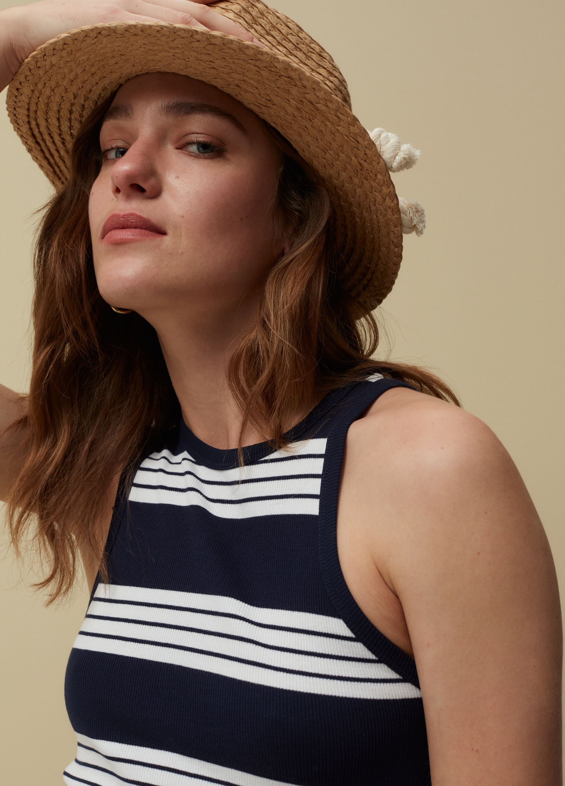 Ribbed tank top with striped pattern.