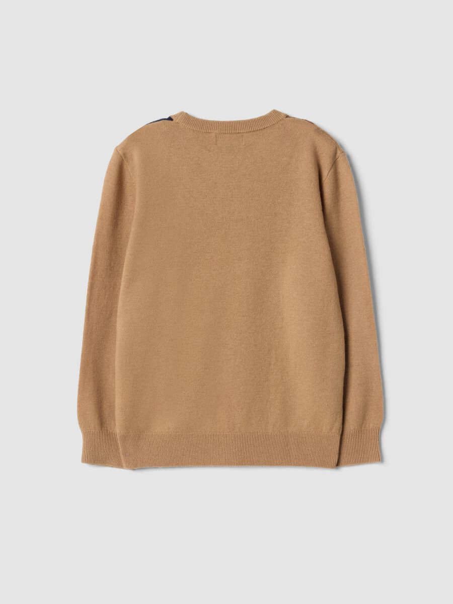 Maglione beige in pura lana con girocollo jacquard_2