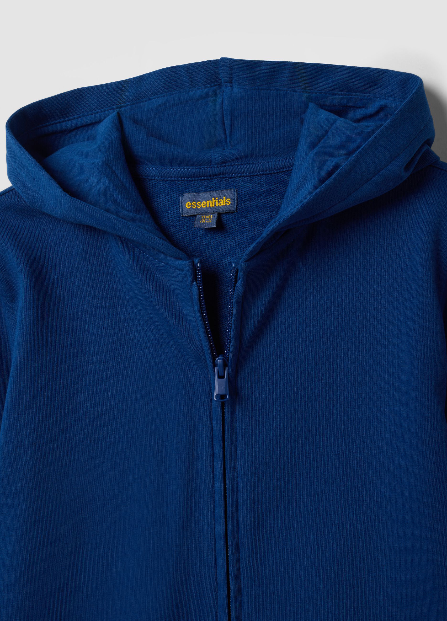 Sweatshirt azul com capuz para rapaz em algod&atilde;o org&acirc;nico, corte regular