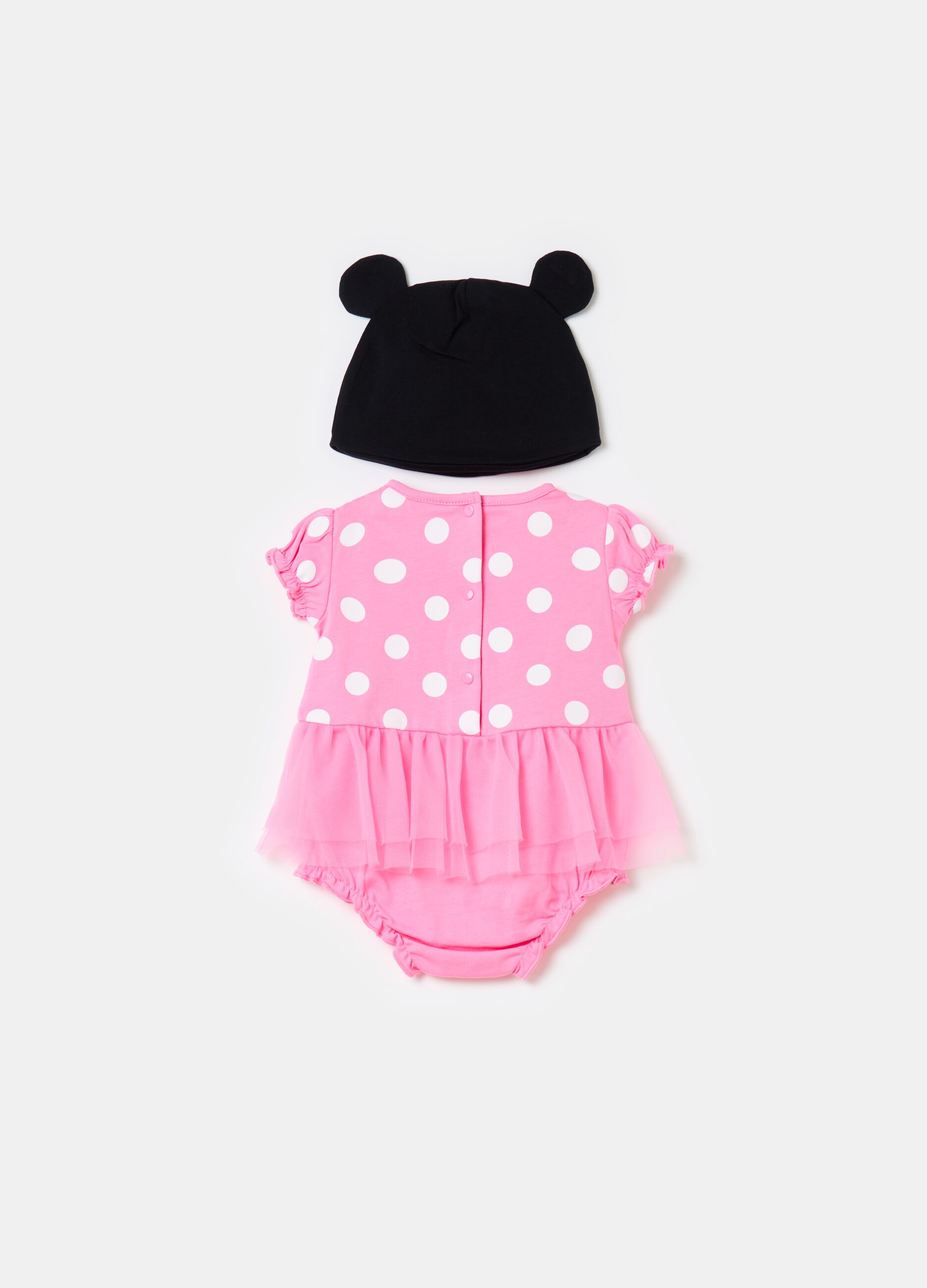 Bodysuit and hat set with Minnie Mouse print