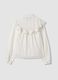 Camicia bianca in puro cotone con collo coreano e volant_2